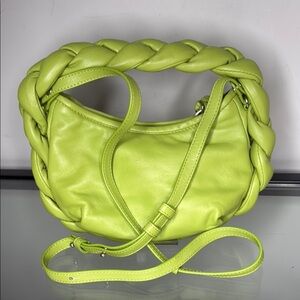 NWOT HEREU Green Woven Leather Bombon Crossbody